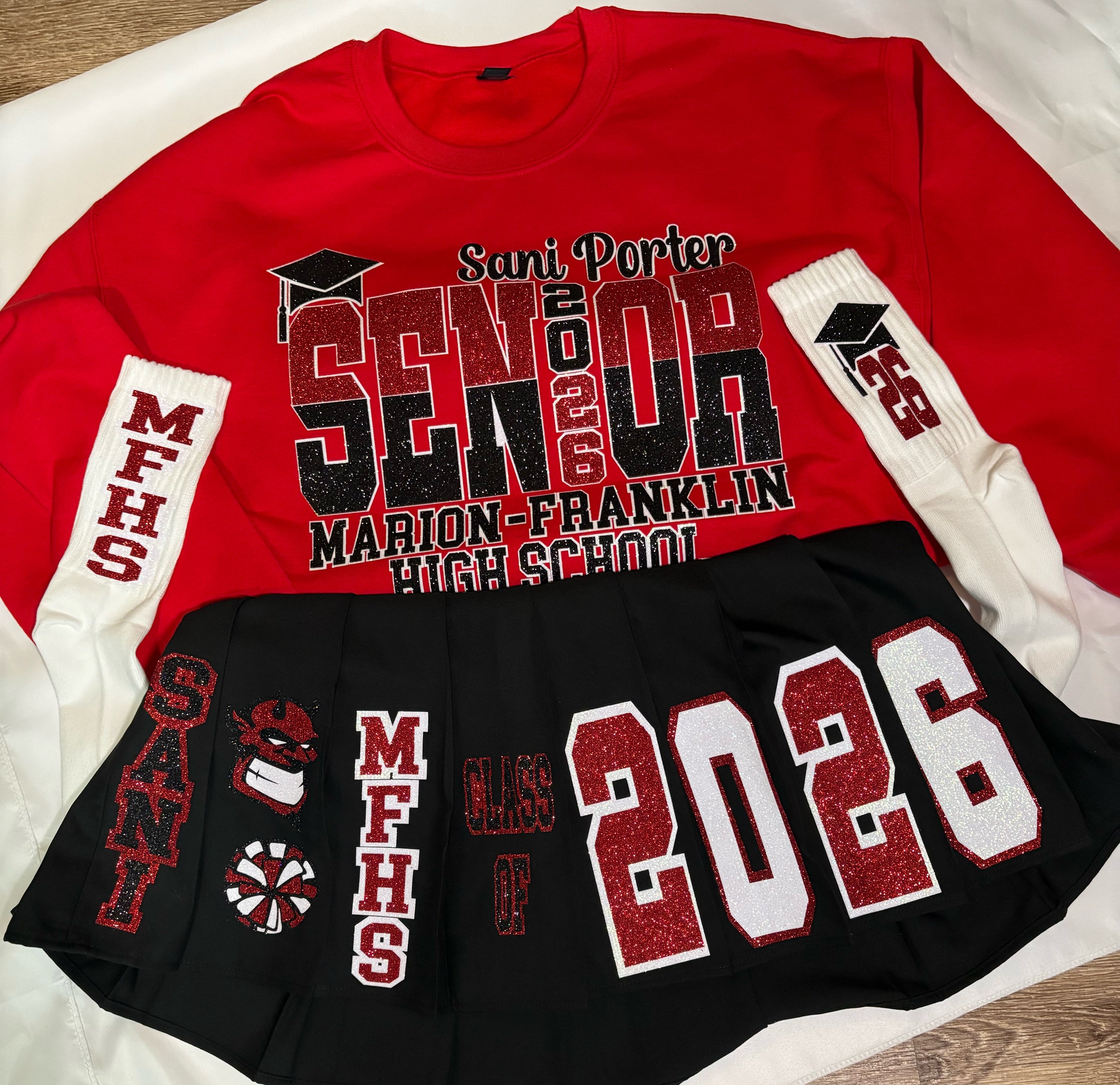 Custom Senior Cheer Skirt & Sweater Set