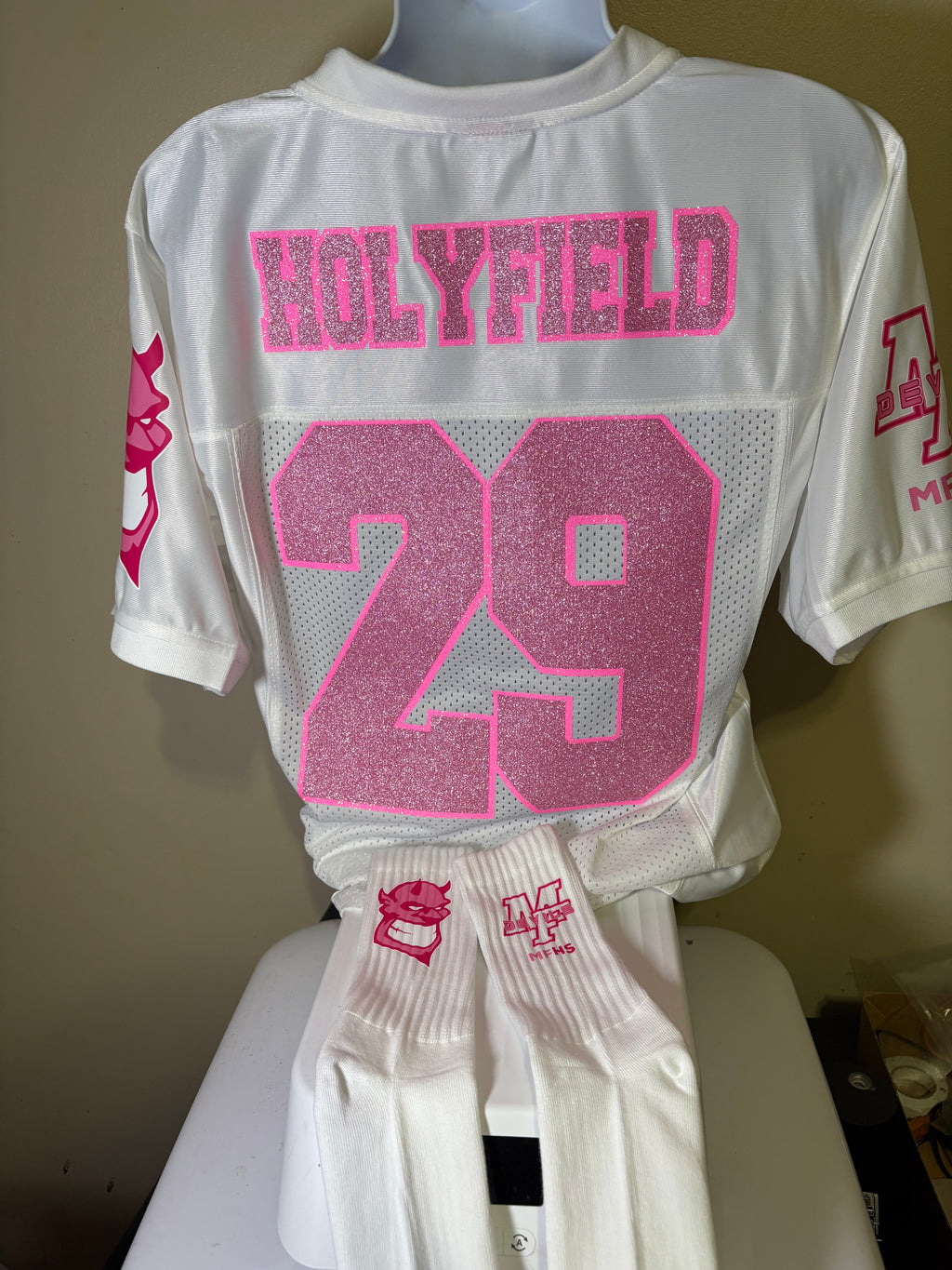 Custom Cheer Pink Out Jersey with Custom Socks