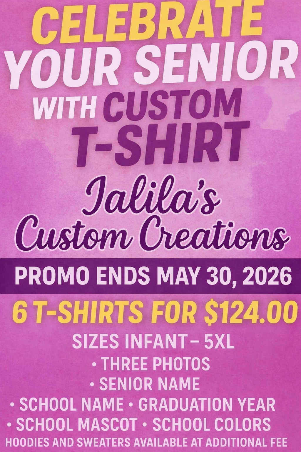 Six (6) Custom Graduate T-Shirts with photos for $124.00